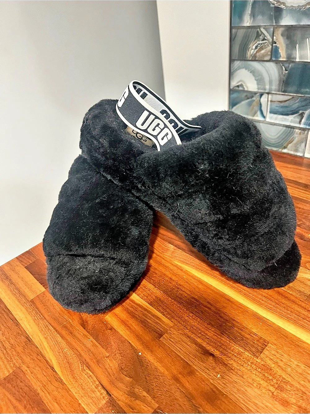 UGG Fluff Yeah Slide Black Plush Slippers